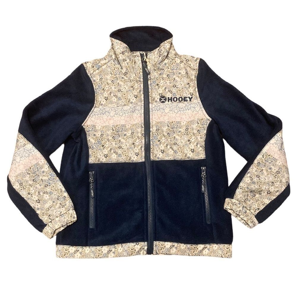 Hooey Tech Fleece Jacket Girls Youth Small Navy Floral Full Zip Soft Lightweight
